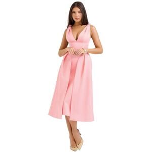House of CB - Paloma peach satin pleated midi dress